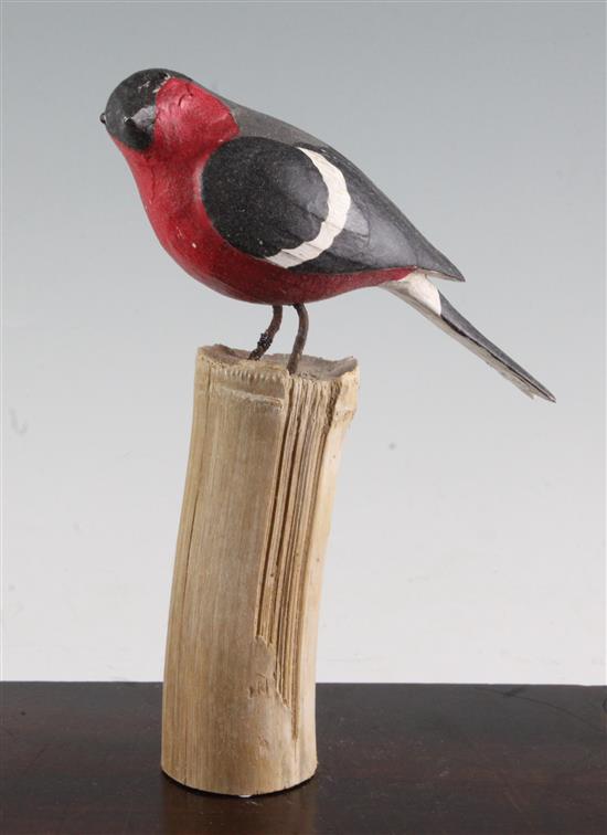 § Guy Taplin (1939-) Bullfinch on a tree stump, height 9in.